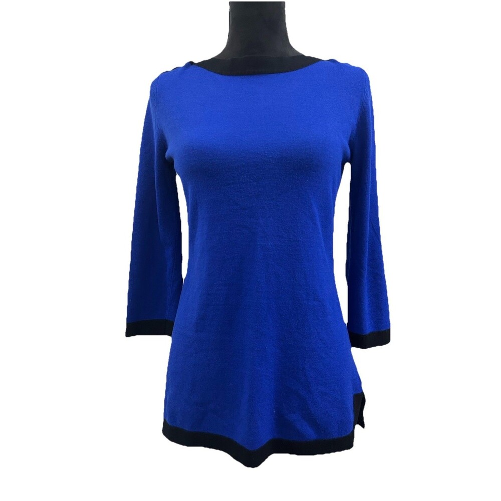 Cable & Gauge Size S Top Royal Blue Black Trim 3/4 Sleeve Pullover